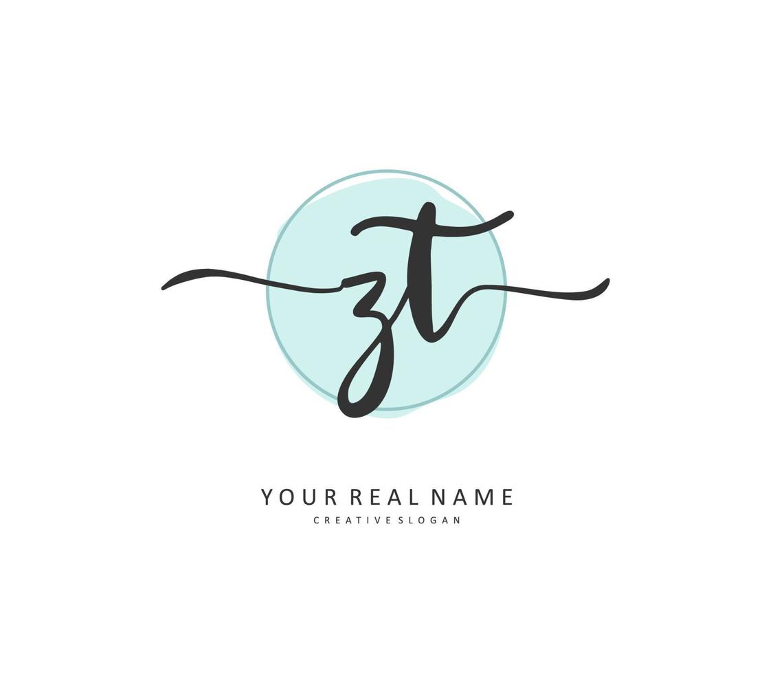 Z T ZT Initial letter handwriting and  signature logo. A concept handwriting initial logo with template element. vector