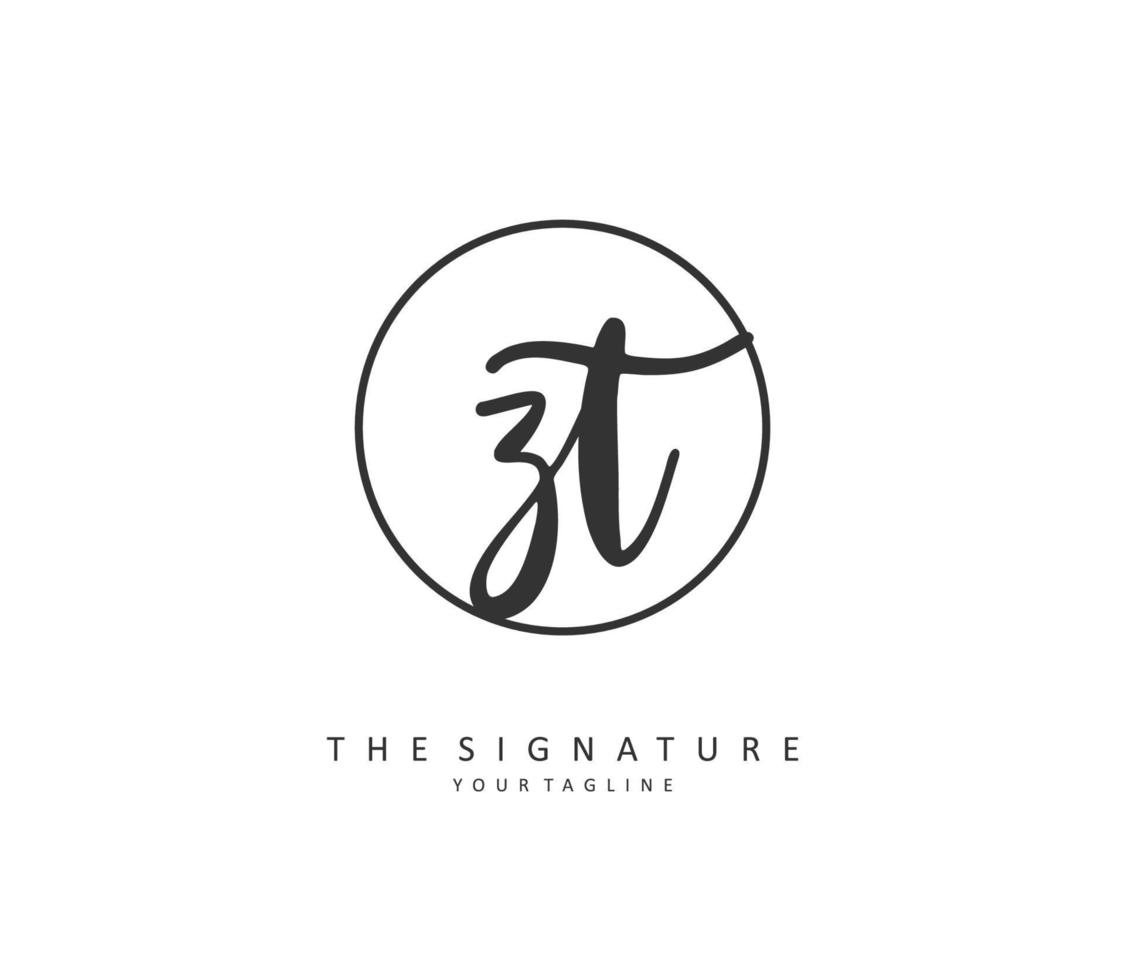 Z T ZT Initial letter handwriting and  signature logo. A concept handwriting initial logo with template element. vector