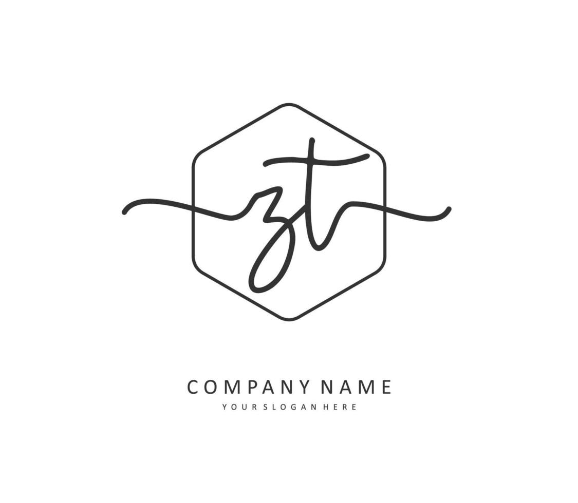 Z T ZT Initial letter handwriting and  signature logo. A concept handwriting initial logo with template element. vector