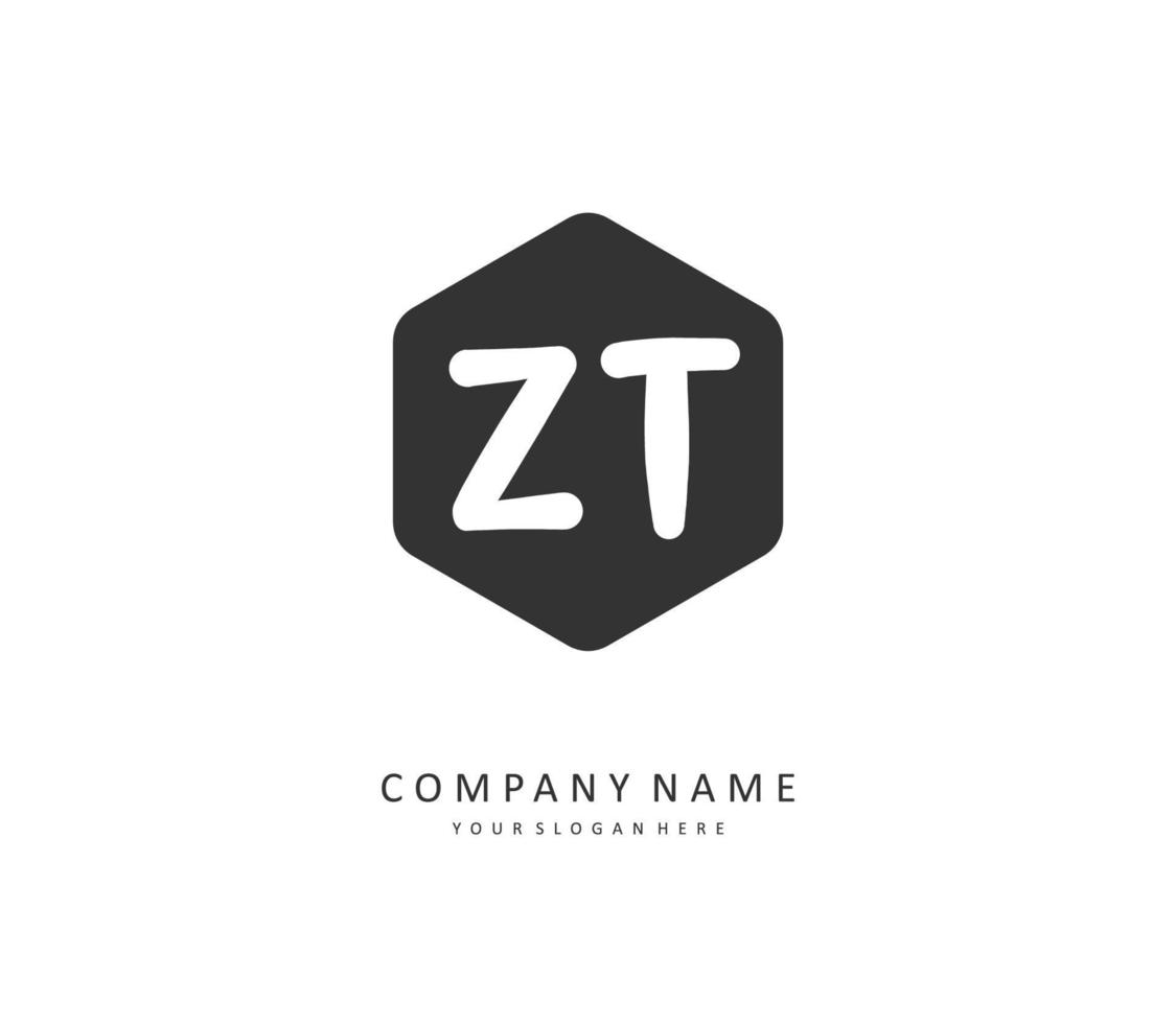 Z T ZT Initial letter handwriting and  signature logo. A concept handwriting initial logo with template element. vector