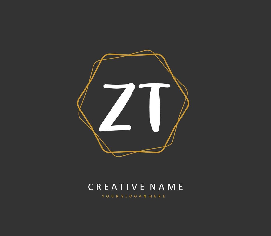 Z T ZT Initial letter handwriting and  signature logo. A concept handwriting initial logo with template element. vector