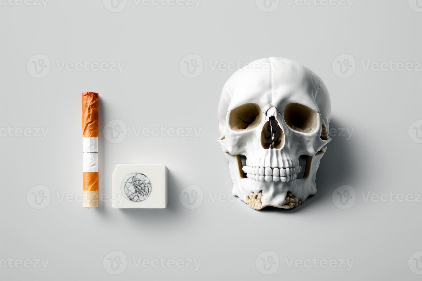 World no tobacco day background, No smoking concept with skull and cigarette. photo