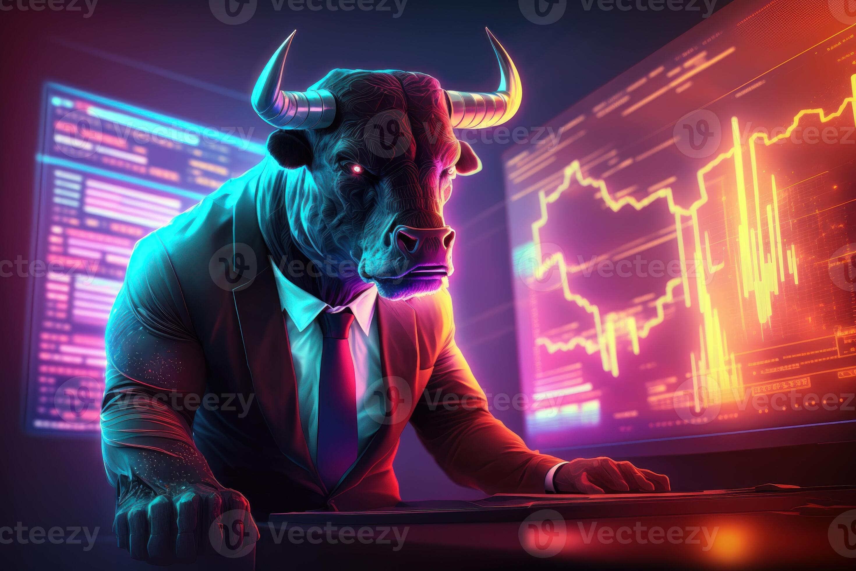 Bull trading with computer with graph on screen, Bullish in Stock market  and Crypto currency. Created Generative Ai 21862270 Stock Photo at Vecteezy