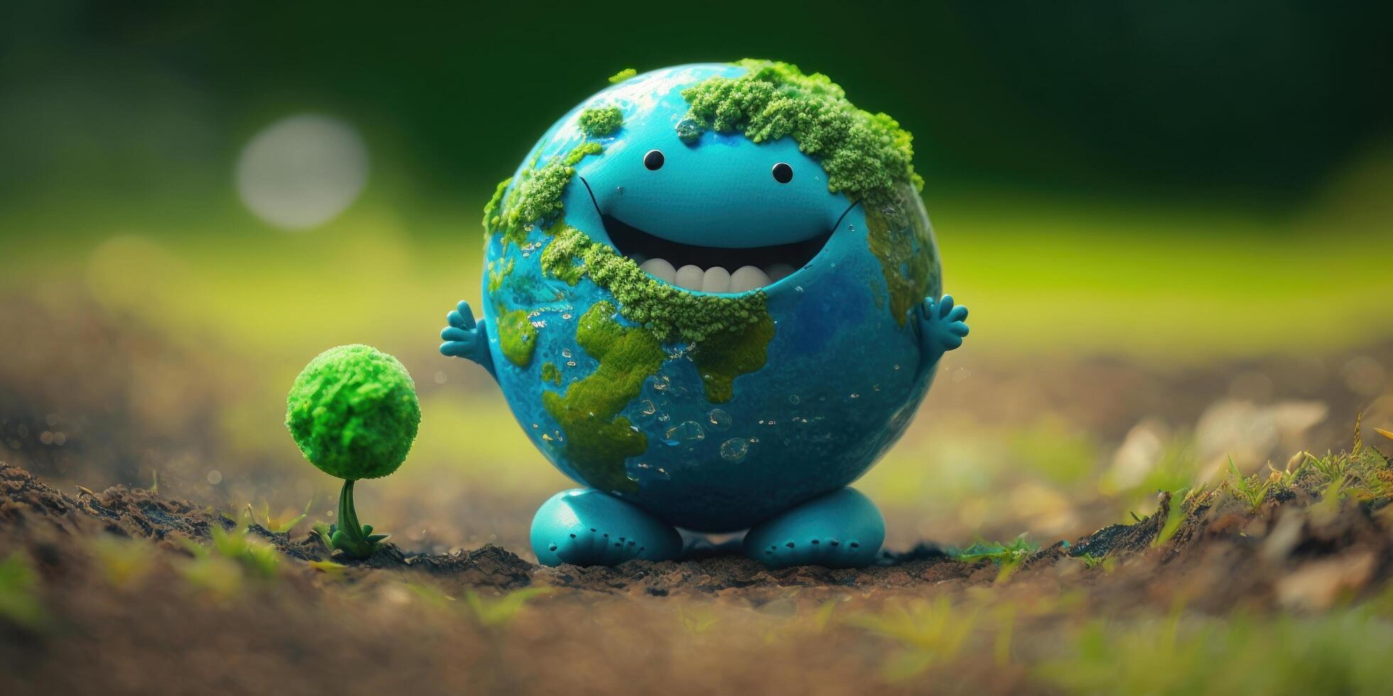 Joyful Earth character laughting background, Happy Earth day, World laughter day. photo