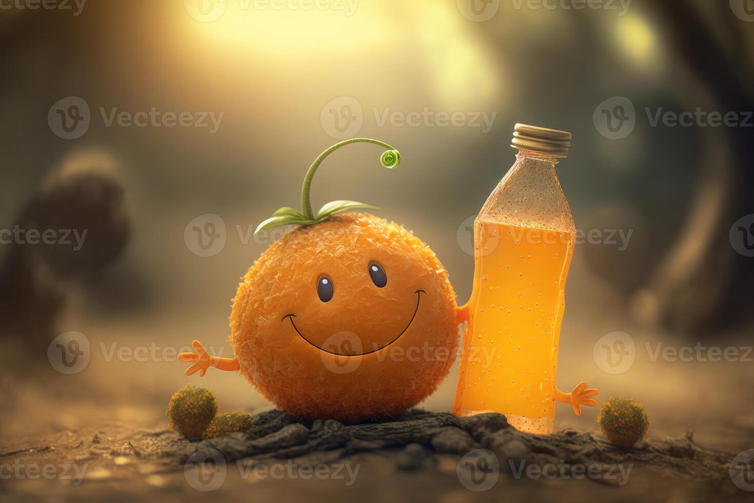 Cheerful Orange character smiling on green background. Created photo