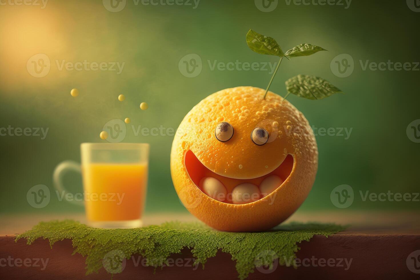 Cheerful Orange character smiling on green background. Created photo