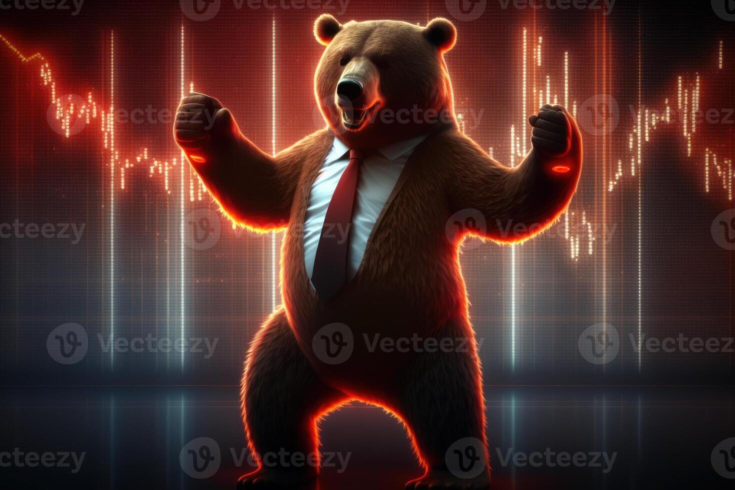 Bear bearish divergence in stock market and Crypto currency with red graph background. Created photo