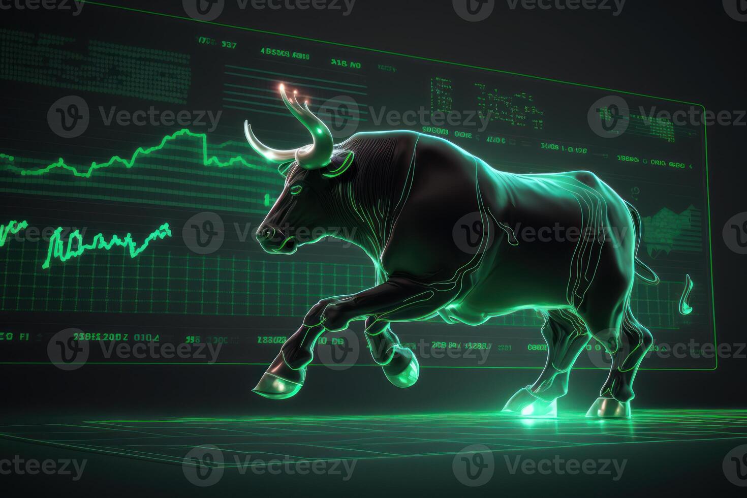 Bull bullish divergence in Stock market and Crypto currency with green graph background. Created photo