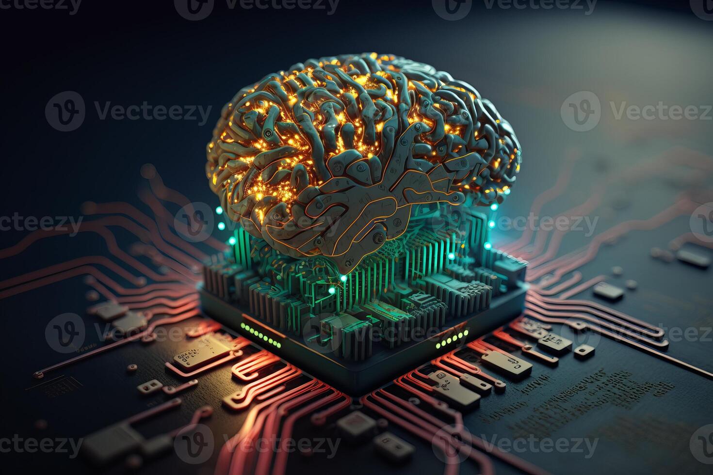 Circuit board in shape of Artificial intelligence Brain, AI Machine learning concept. photo