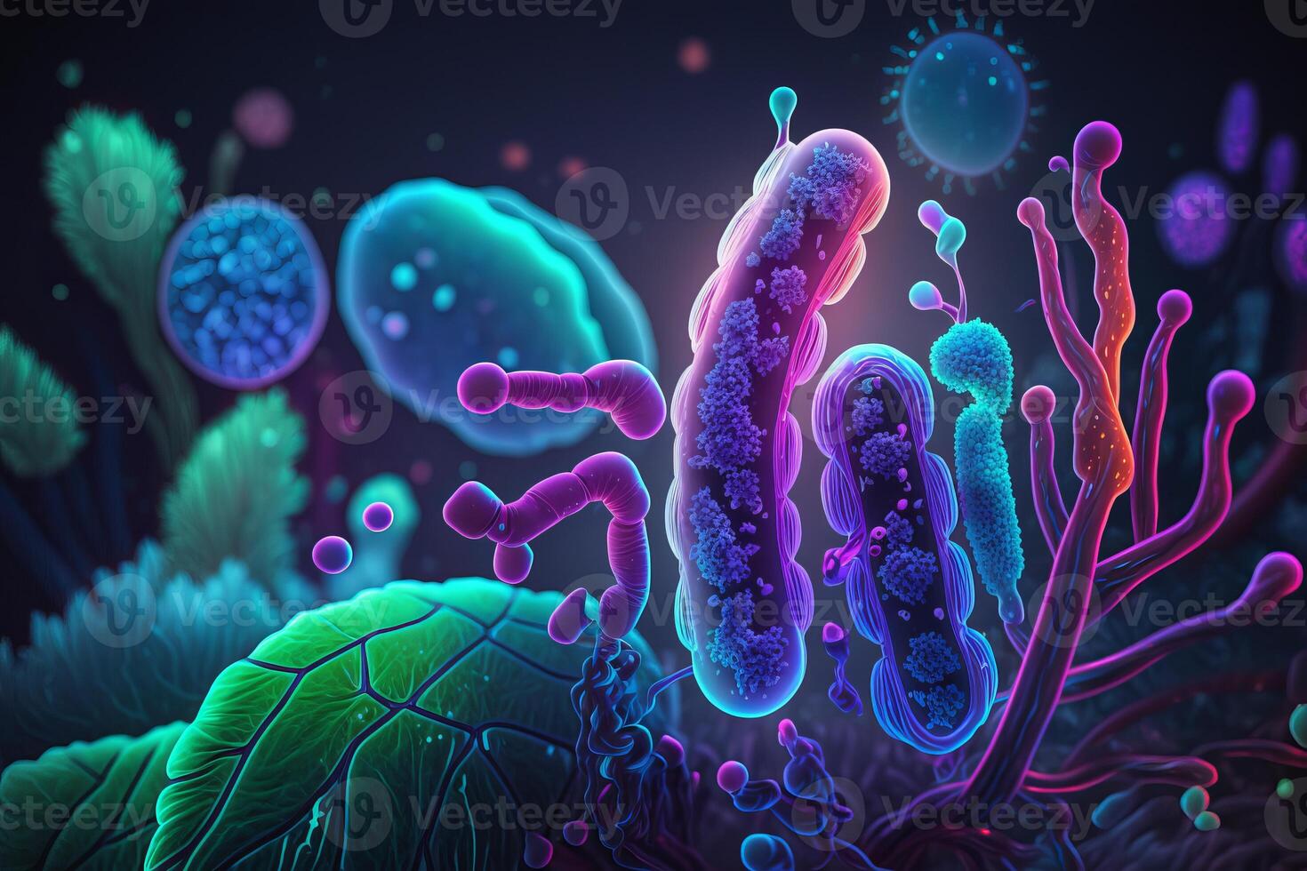 Bacteria cells under microscope background, Bacteria disease epidemic. photo