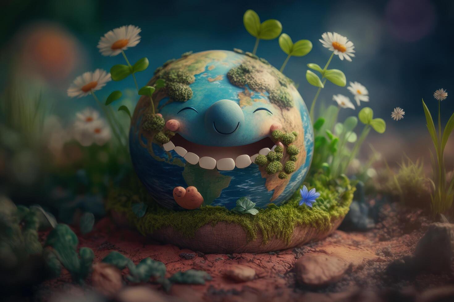 Joyful Earth character laughting background, Happy Earth day, World laughter day. photo