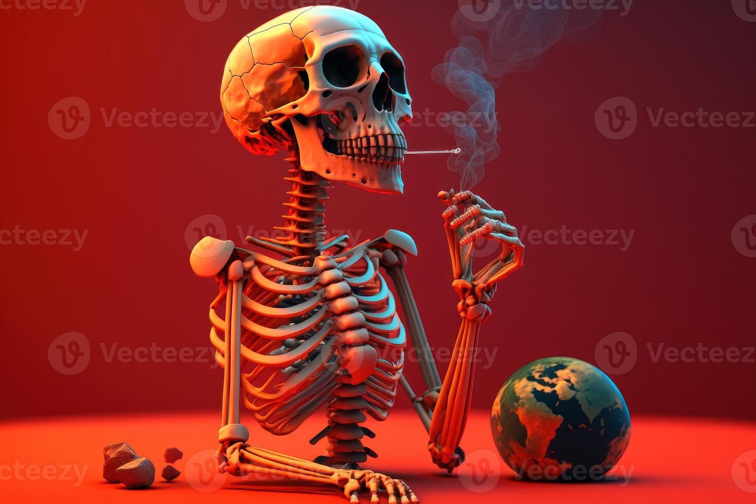 No tobacco day, Stop smoking background with skeleton. Created photo