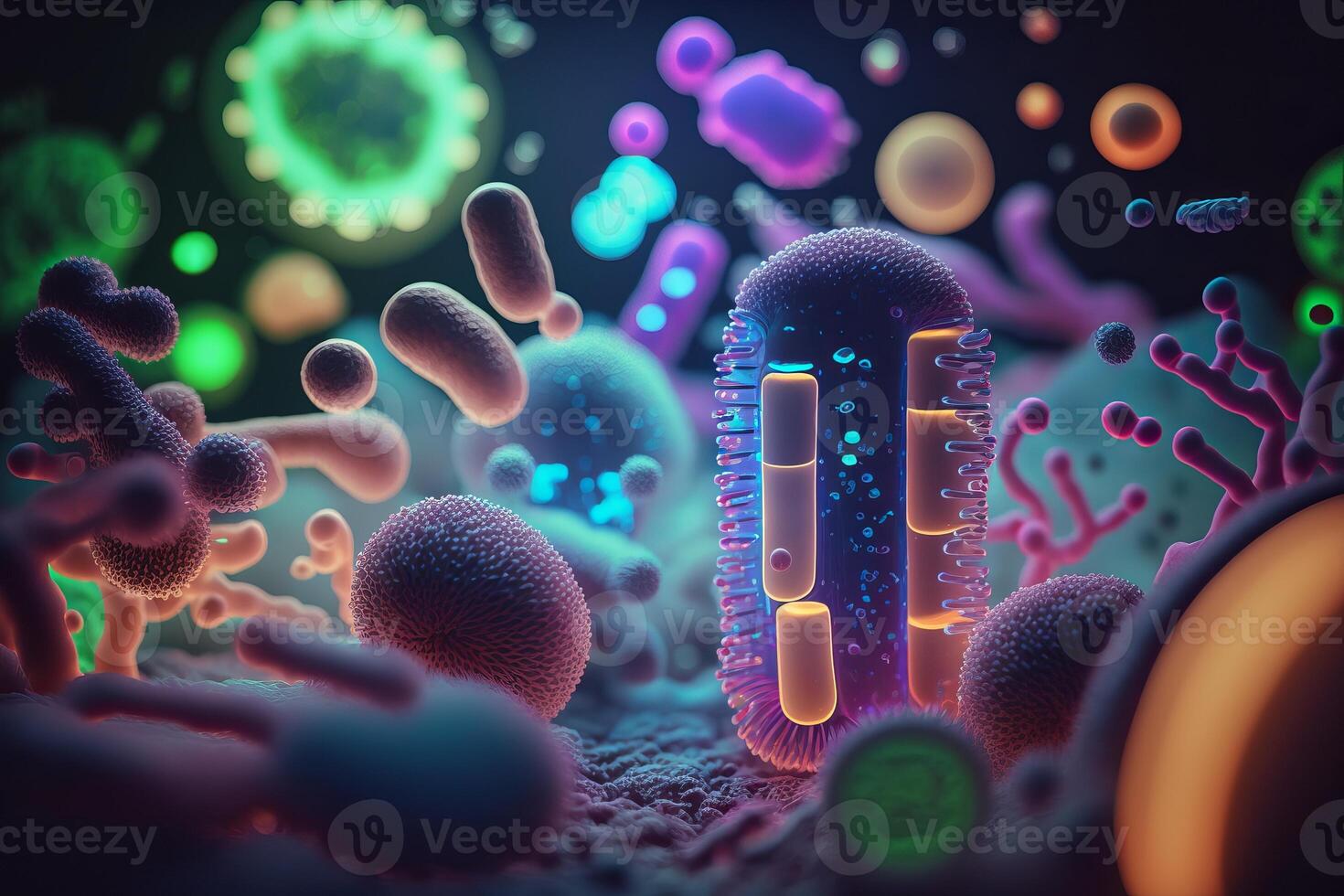 Bacteria cells under microscope background, Bacteria disease epidemic. photo