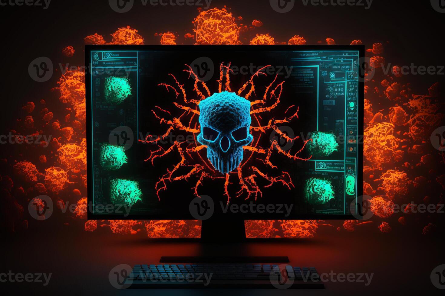 Computer Virus Background. Malware, Ransomware, Spam, Phishing, Hacked or Attact Computer Concept. photo