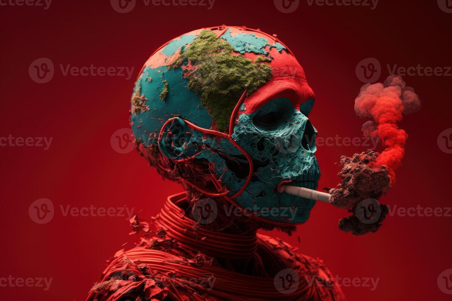 World no tobacco day background, No smoking concept with skeleton smoking. photo