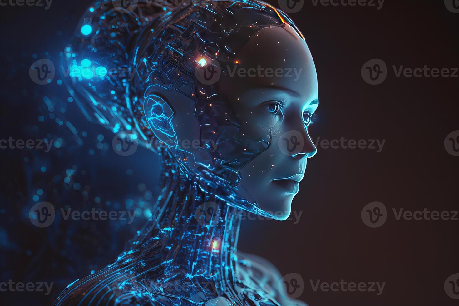 Artificial intelligence AI Machine learning or Research of robot and cyborg development. photo