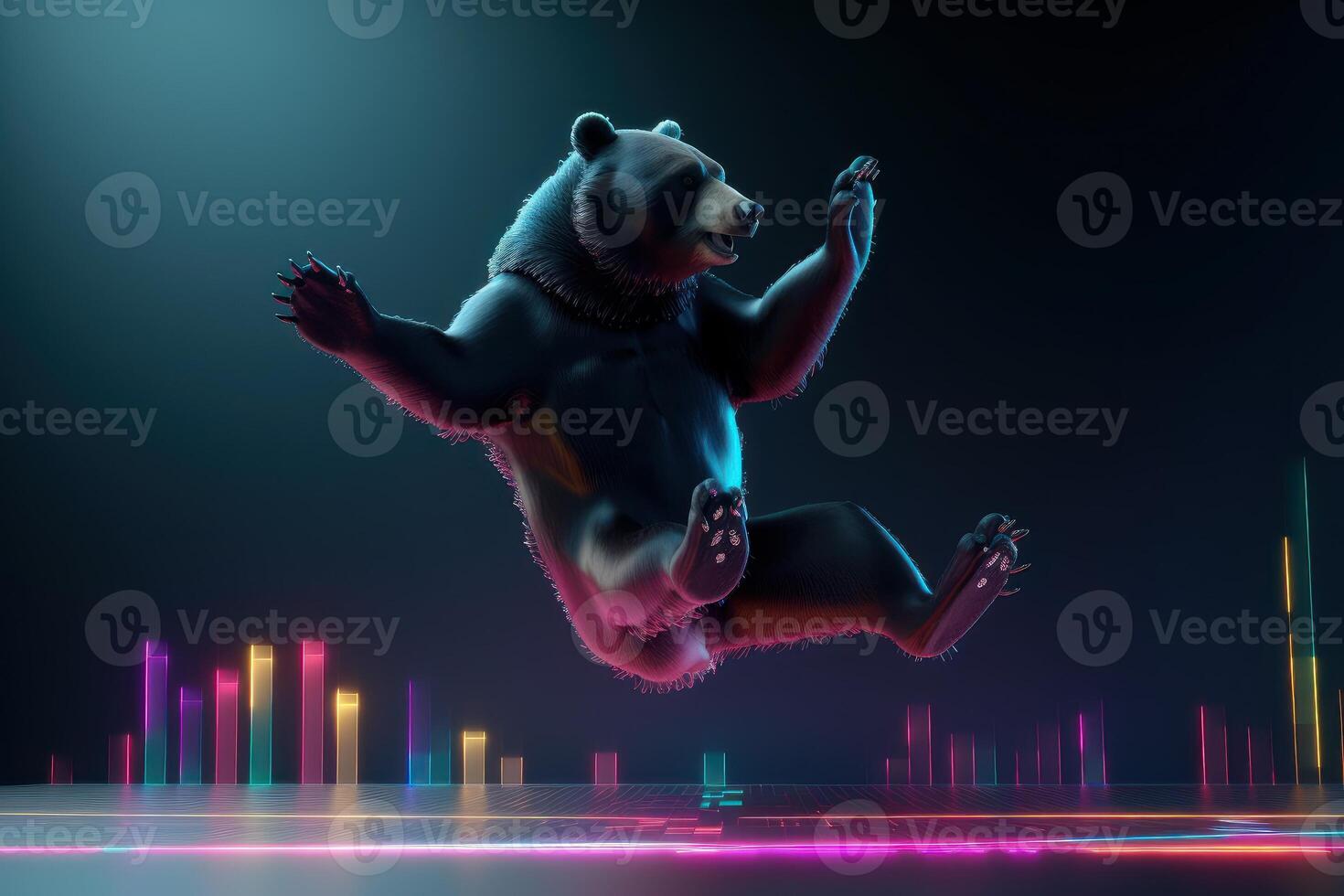 Bear dancing and celebrating background, Bearish in Stock market and Crypto currency. Created photo