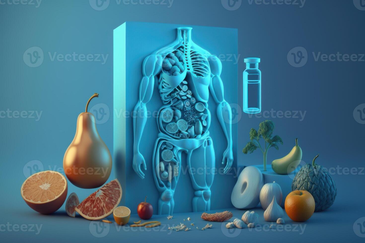 Fruits forming a human body metabolism and nutrition, Eating Diet Food for  Energy and Digestion. Generative Ai Stock Illustration