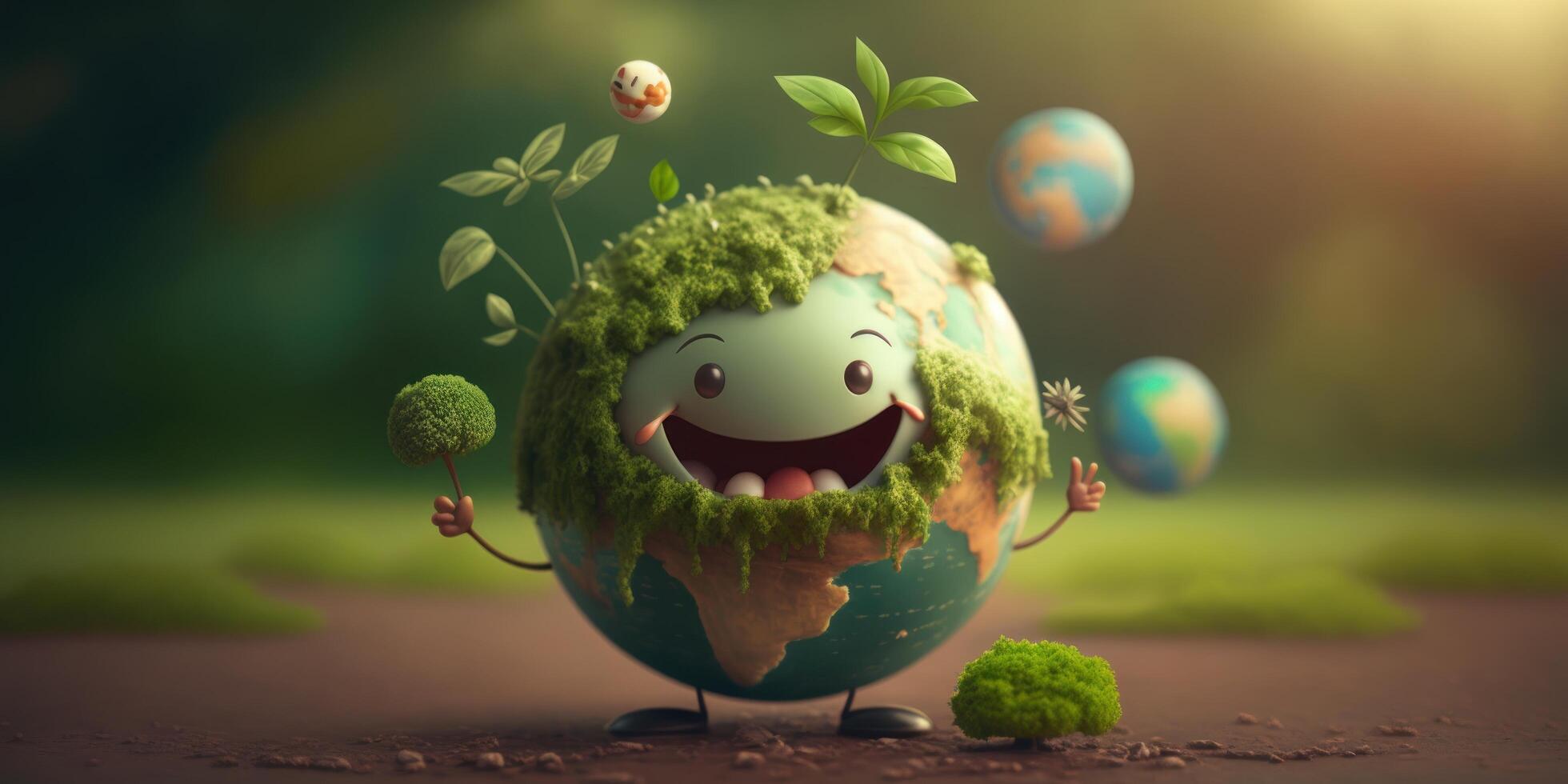 Joyful Earth character laughting on green background, Happy Earth day, World laughter day. photo