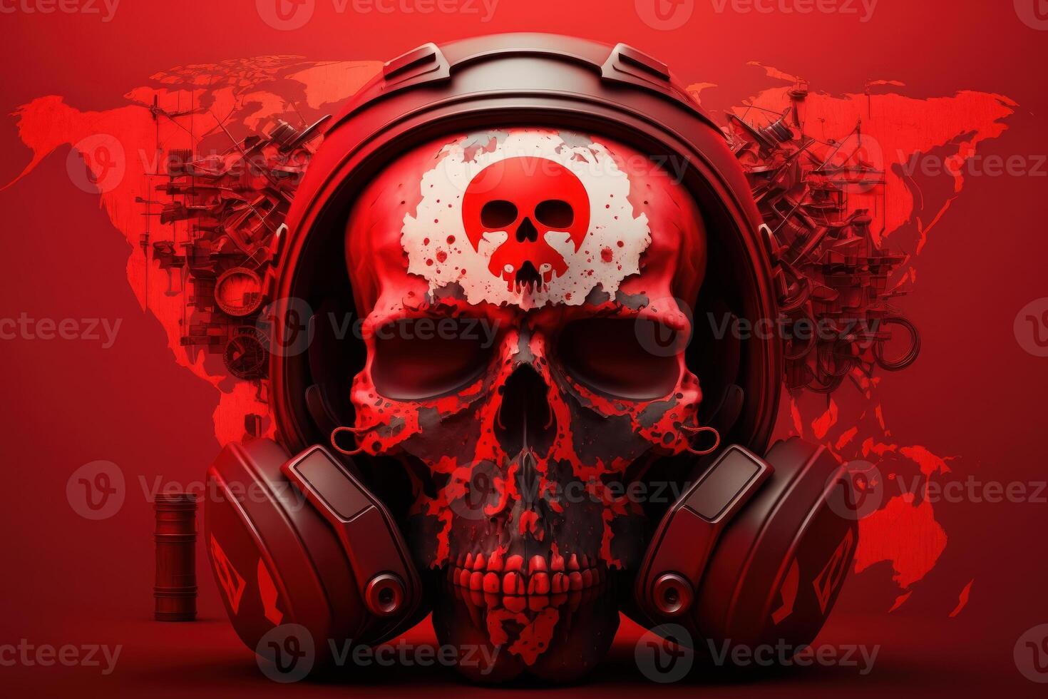 Anti terrorism day, Stop the war background with terrorist skull. Created photo