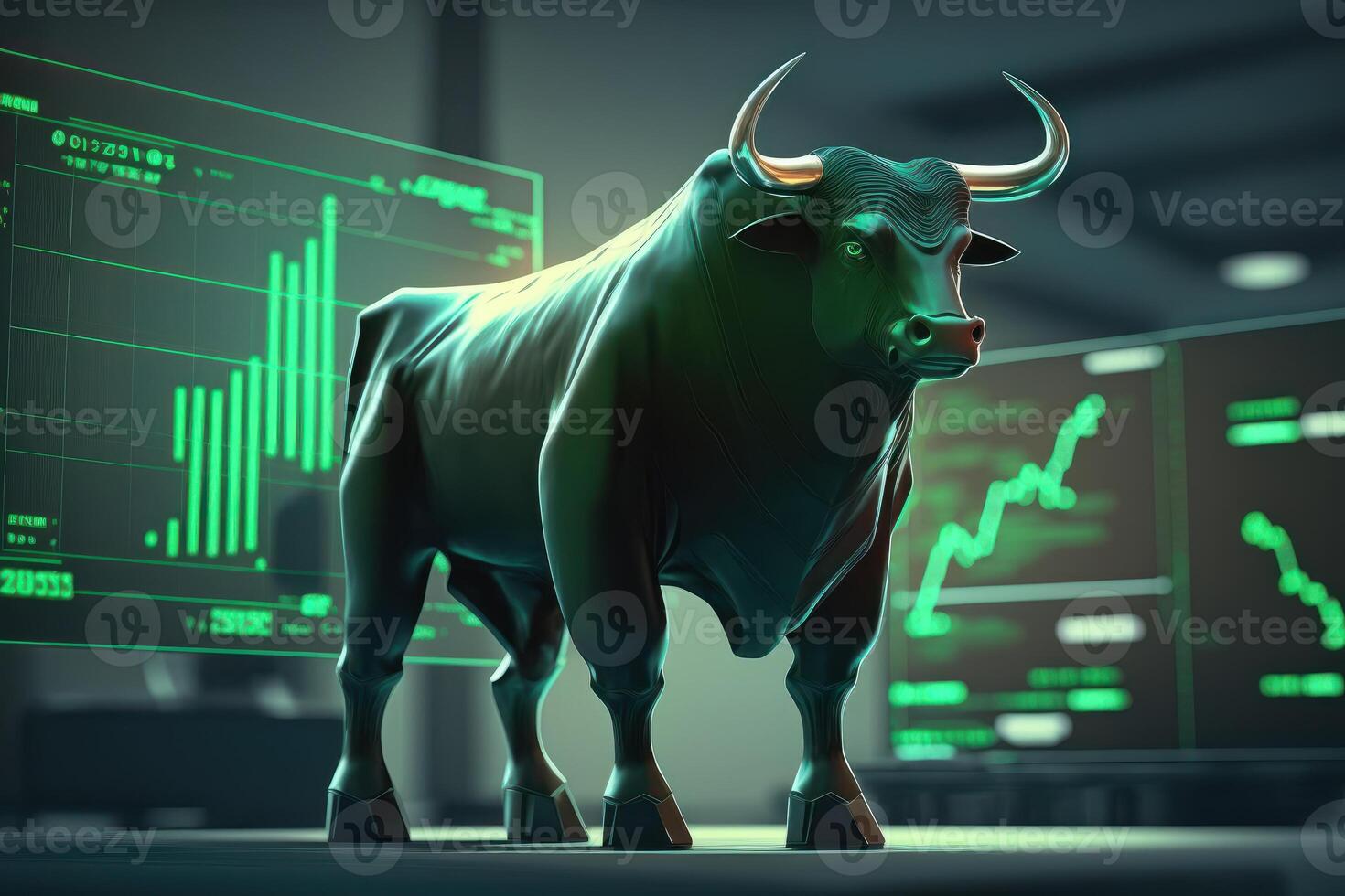 Bull bullish divergence in Stock market and Crypto currency with green graph background. Created photo