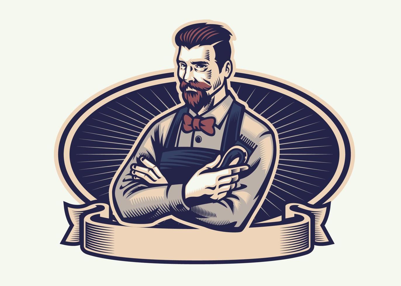 retro design of barberman holding clippers vector