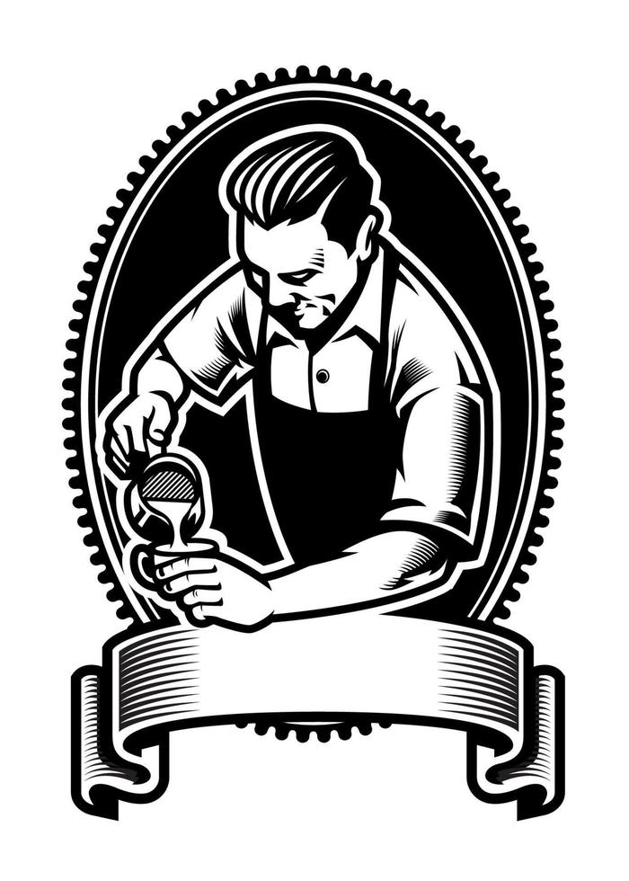 badge design of barista making the latte art vector