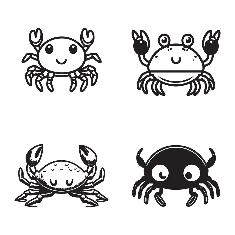 Cute crab vector icon, Cute crab cartoon character icon, logo black outline vector set 21863038