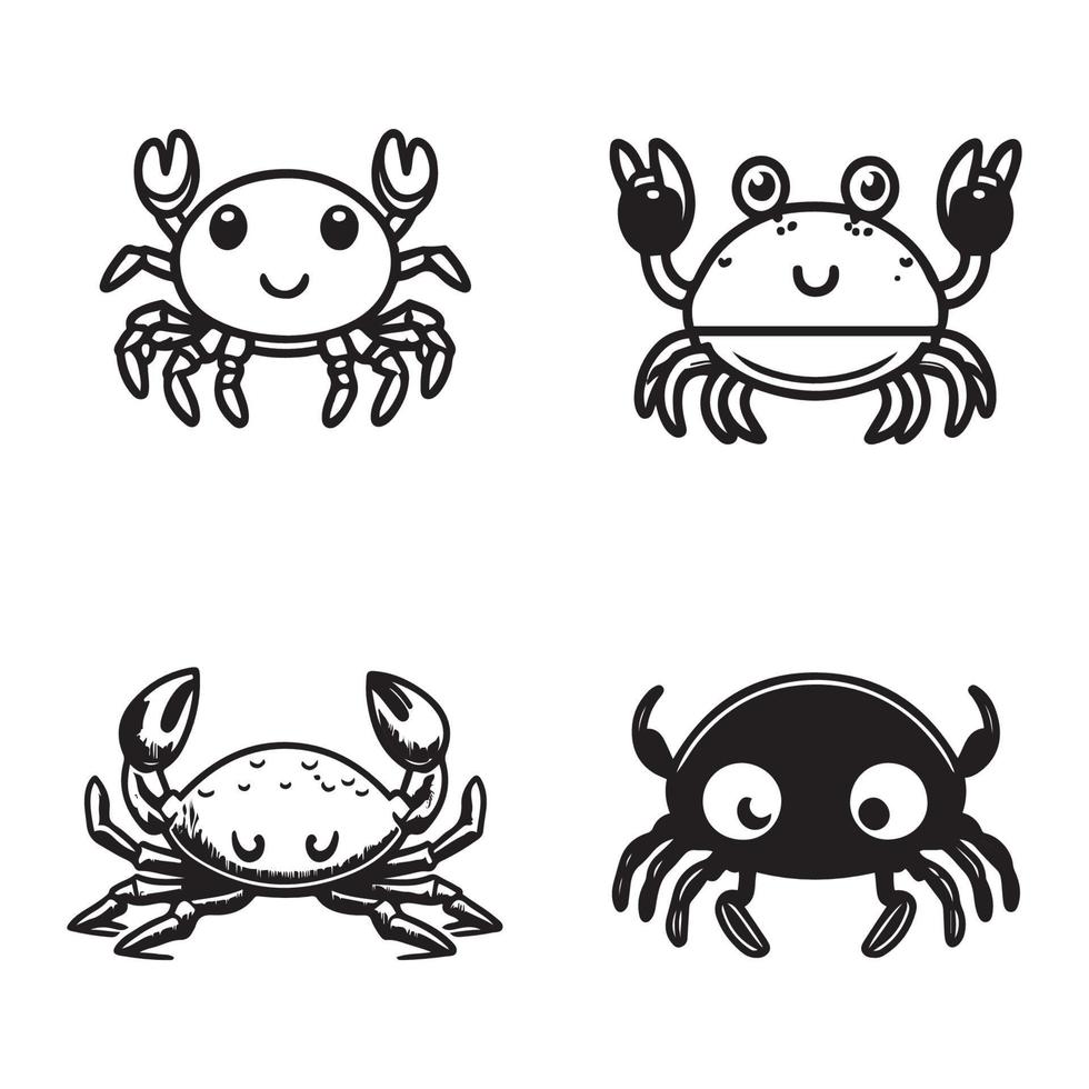 Cute crab vector icon, Cute crab cartoon character icon, logo black outline vector set