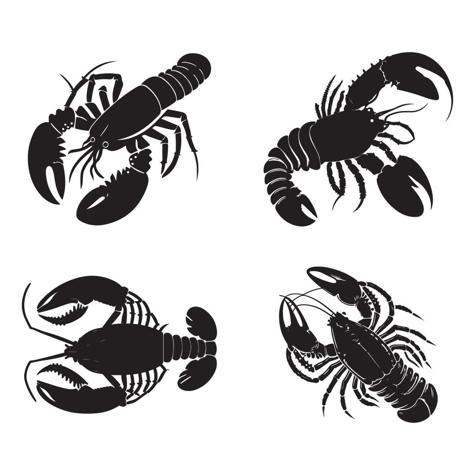 Lobster Vector, Lobster silhouette black vector set, Sea food vector