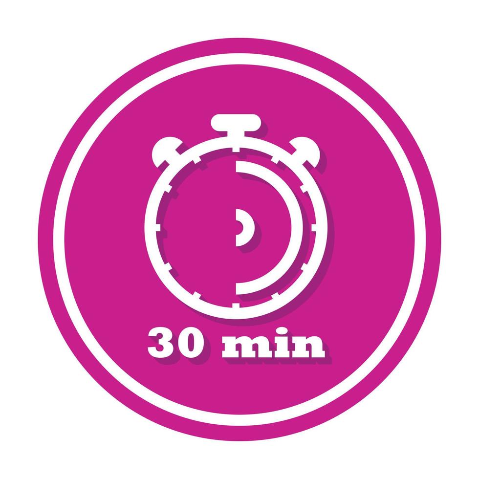 30 Minutes Timer Clock Vector Icon, 30 Munites Stopwatch Icon, Flat Clock Icon Button With Realistic Shadow, And Modern UI UX Website Navigator, Stopwatch Clock Symbol Vector Illustration