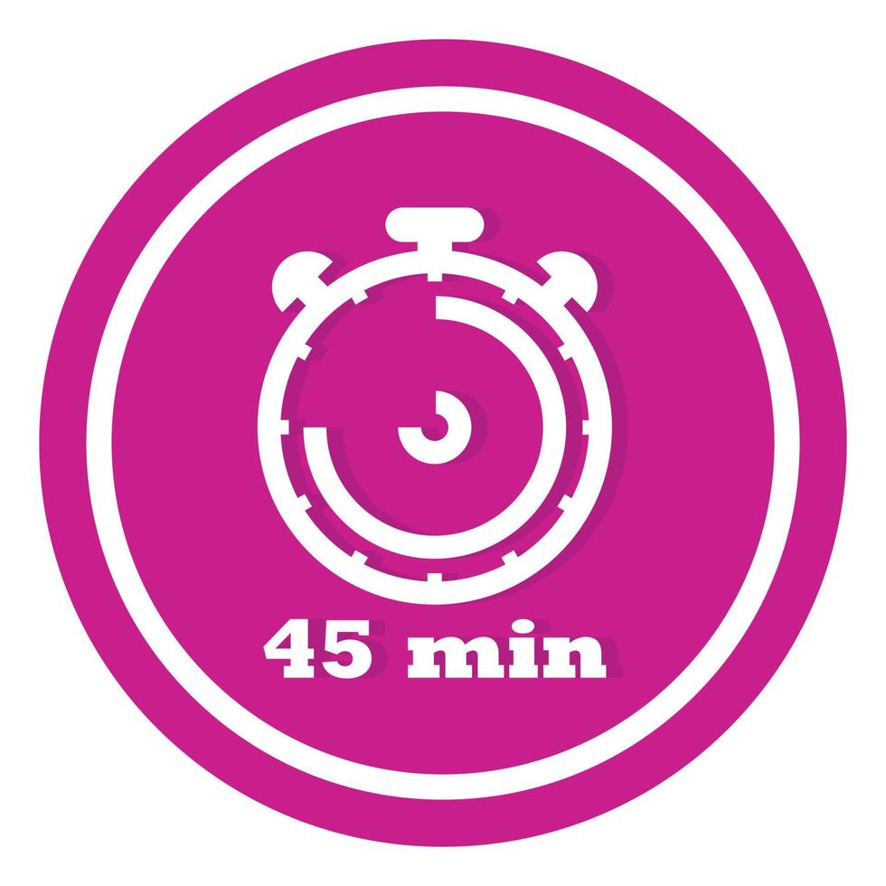 45 Minutes Timer Clock Vector Icon, 45 Munites Stopwatch Icon, Flat Clock Icon Button With Realistic Shadow, And Modern UI UX Website Navigator, Stopwatch Clock Symbol Vector Illustration