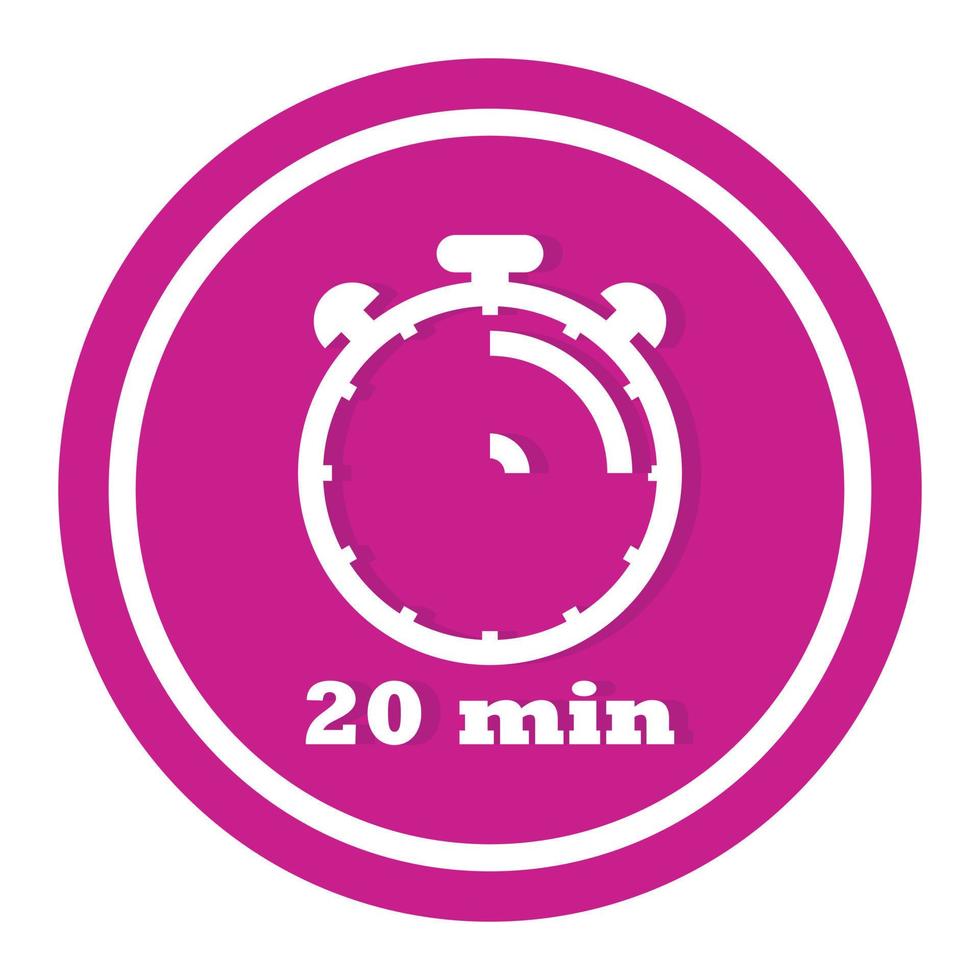 20 Minutes Timer Clock Vector Icon, 20 Munites Stopwatch Icon, Flat Clock Icon Button With Realistic Shadow, And Modern UI UX Website Navigator, Stopwatch Clock Symbol Vector Illustration