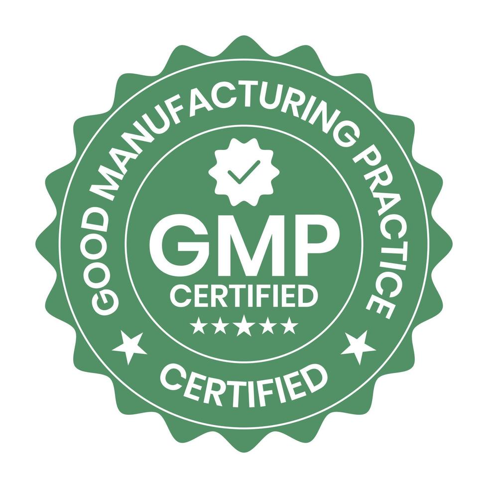 GMP Certified or Good Manufacturing Practice Certified Badge, Stamp, Icon, Seal, Label, Tag, Emblem For CBD Label Oil and Packaging Design Vector Illustration