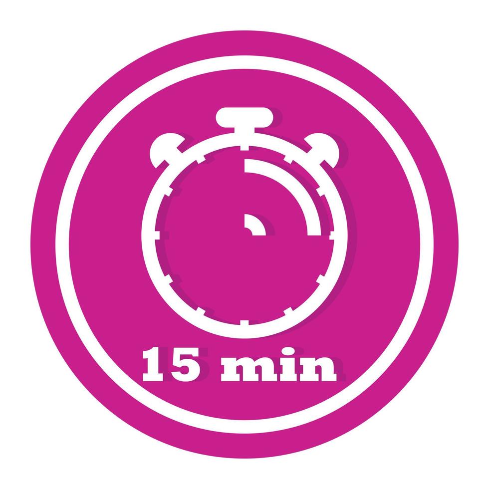 15 minutos Temporizador reloj vector icono, cronometrador icono, plano reloj icono botón con realista sombra, y moderno ui ux sitio web navegador, cronógrafo reloj símbolo vector ilustración