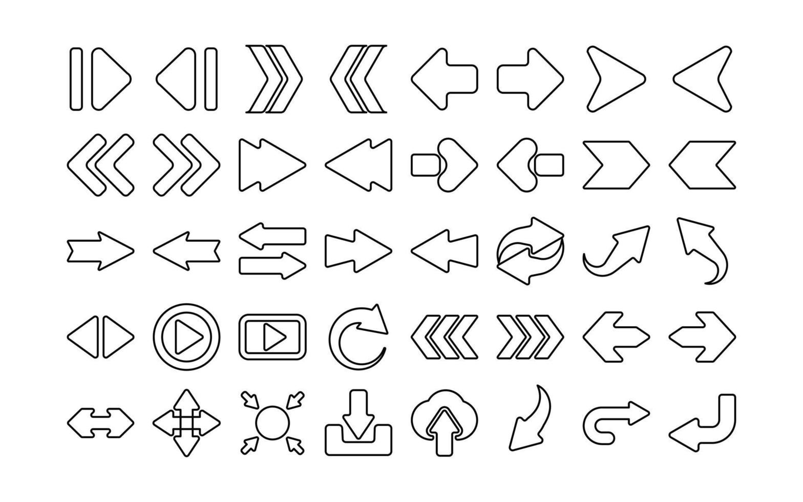 Outline Arrow Icon Mega Set Vector With Black and White Color, Different Style Arrow Icons, Left Arrow, Back Arrow, Direction, Cursor For Website and Apps