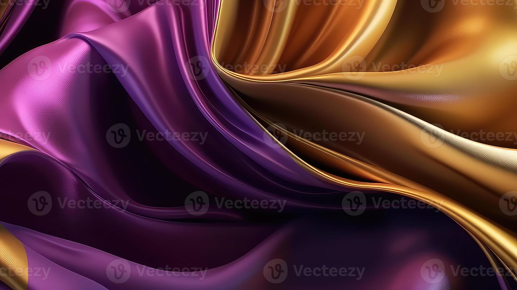 Abstract Background with 3D Wave Bright Gold and Purple Gradient Silk Fabric. photo