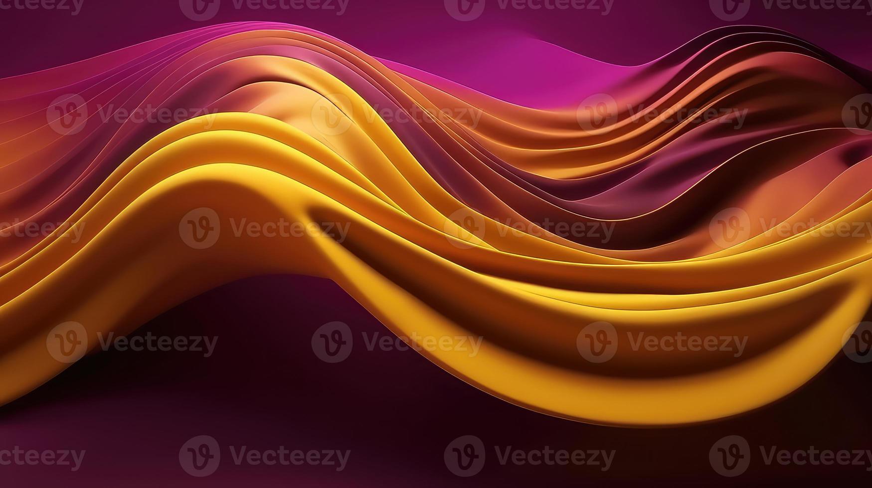 Abstract Background with 3D Wave Bright Gold and Purple Gradient Silk Fabric. photo