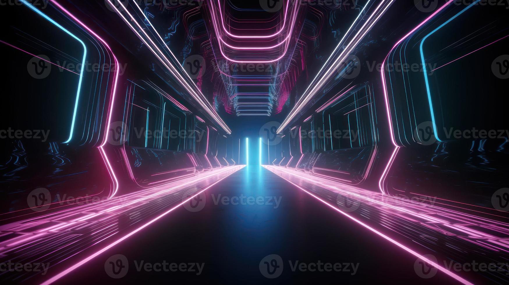 Abstract neon lights tunel background with pink and blue laser rays glowing lines 3d render. photo
