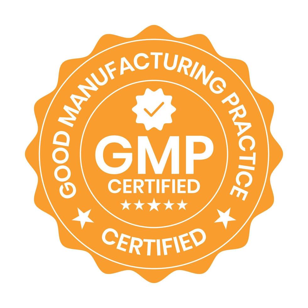 gmp certificado o bueno fabricación práctica certificado insignia, estampilla, icono, sello, etiqueta, etiqueta, emblema para cbd etiqueta petróleo y embalaje diseño vector ilustración