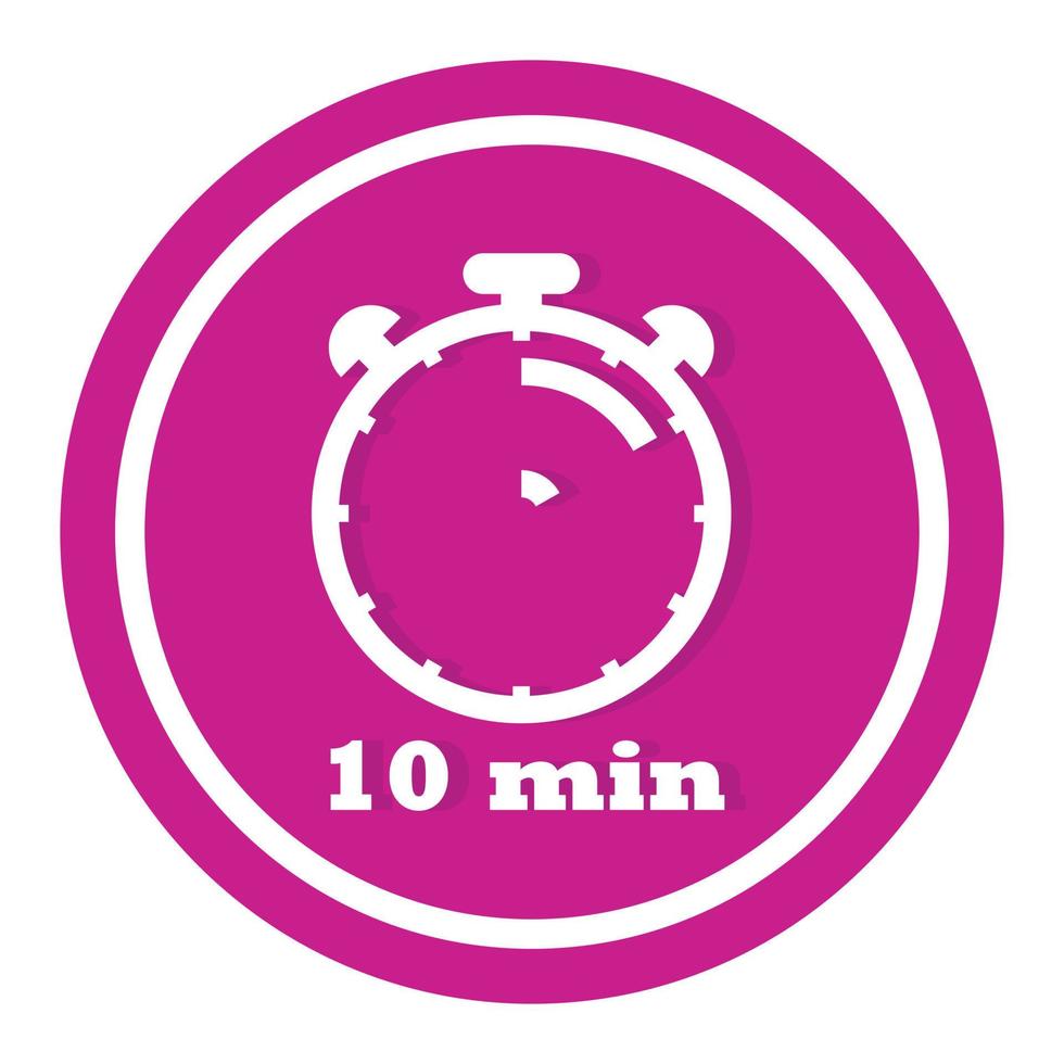 10 Minutes Timer Clock Vector Icon, 10 Munites Stopwatch Icon, Flat Clock Icon Button With Realistic Shadow, And Modern UI UX Website Navigator, Stopwatch Clock Symbol Vector Illustration