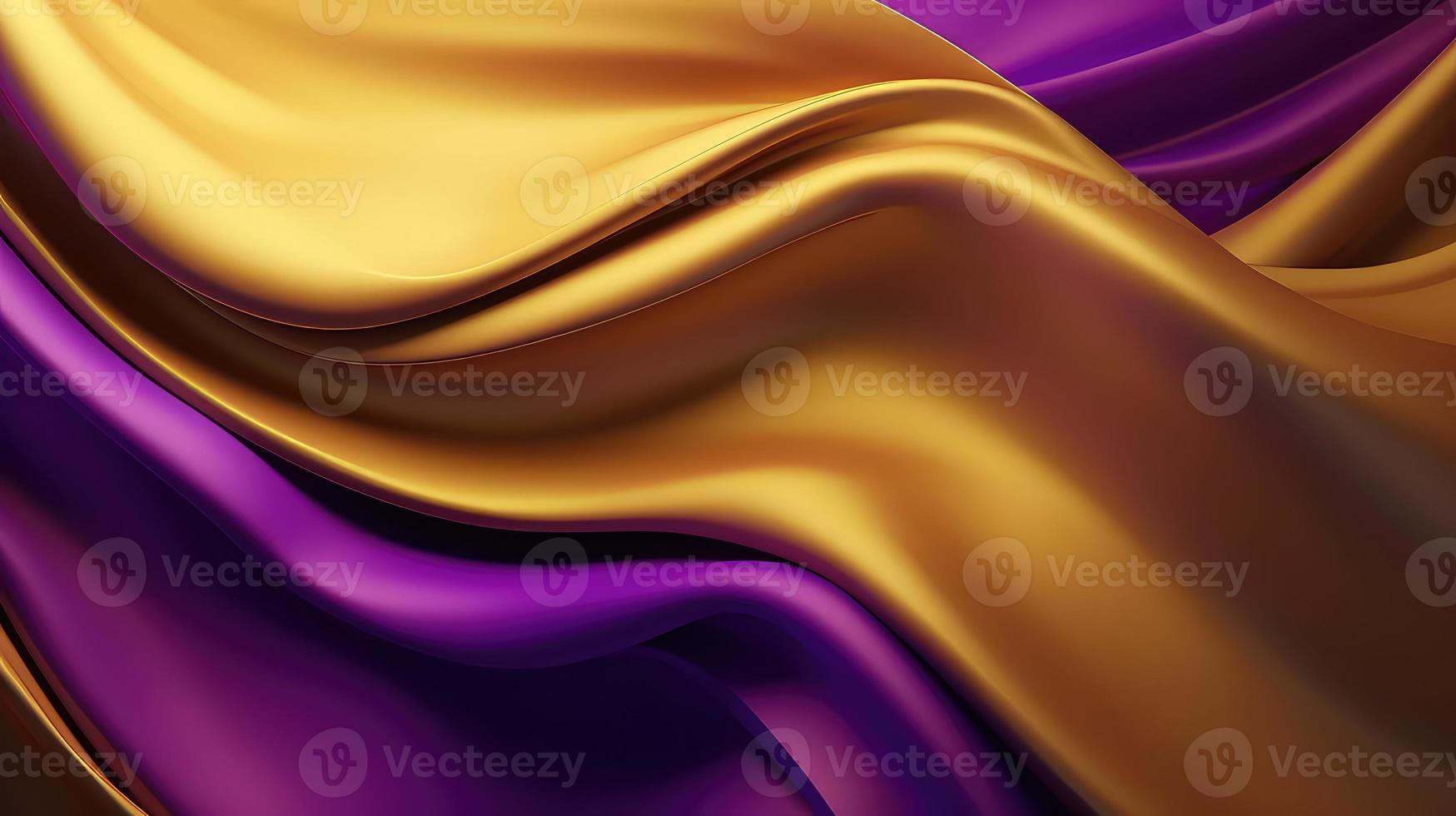 Abstract Background with 3D Wave Bright Gold and Purple Gradient Silk Fabric. photo