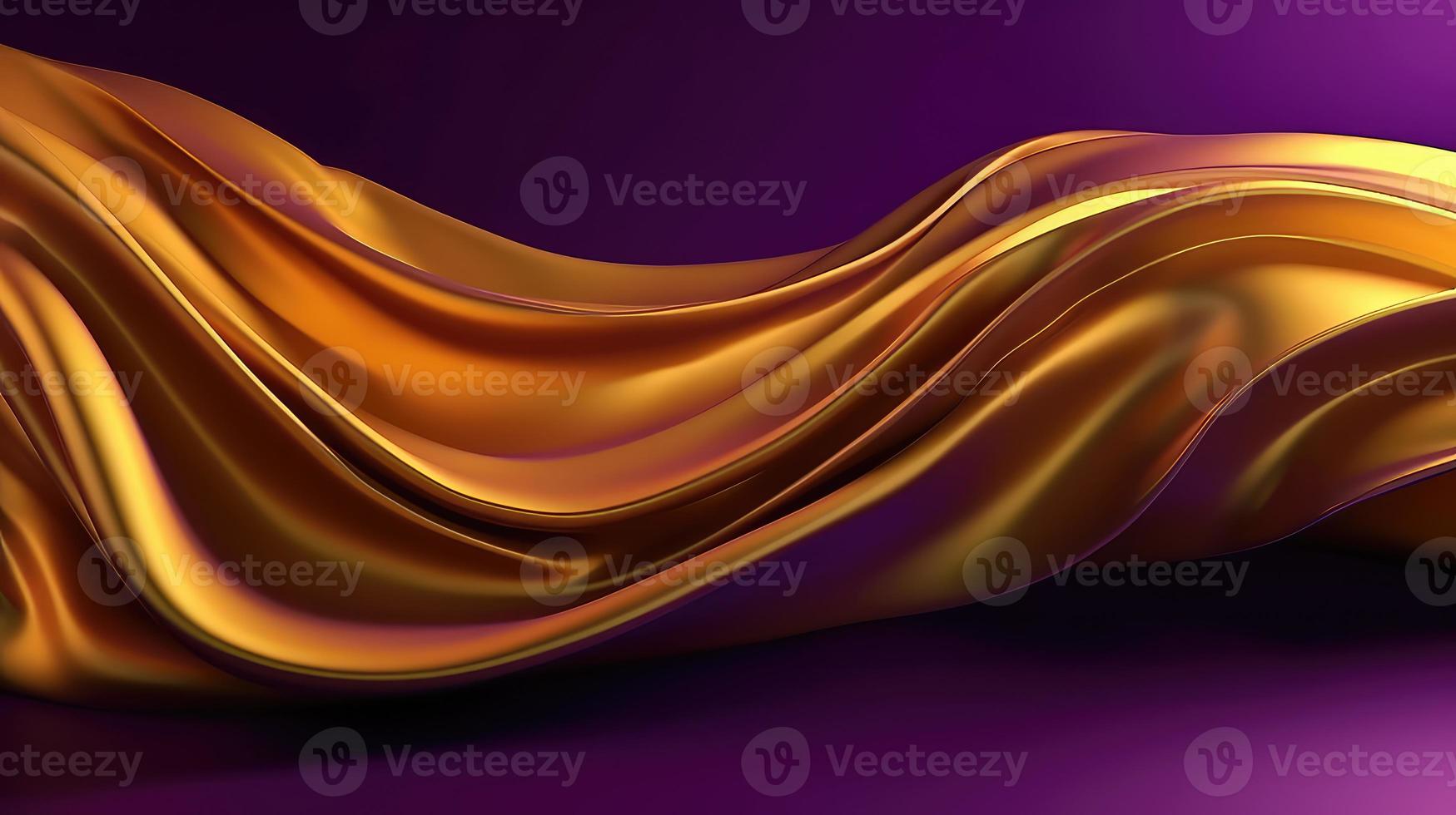 Abstract Background with 3D Wave Bright Gold and Purple Gradient Silk Fabric. photo