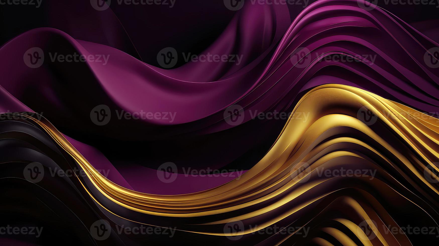 Abstract Background with 3D Wave Bright Gold and Purple Gradient Silk Fabric. photo