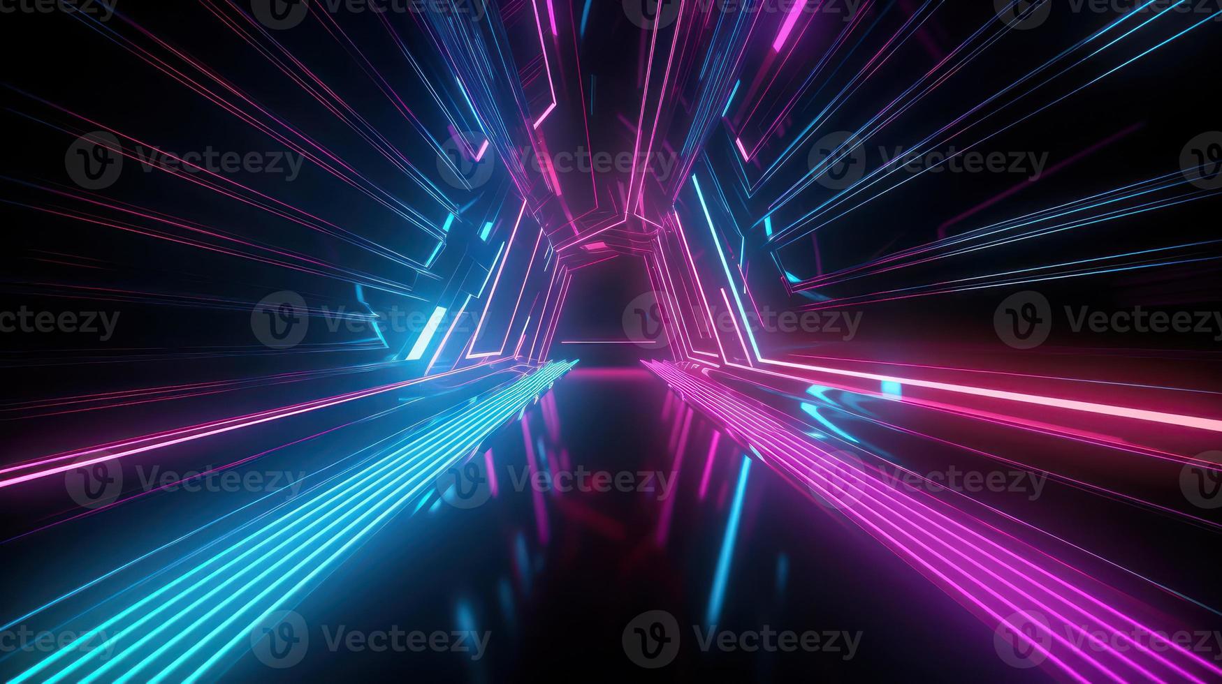 Abstract neon lights tunel background with pink and blue laser rays glowing lines 3d render. photo