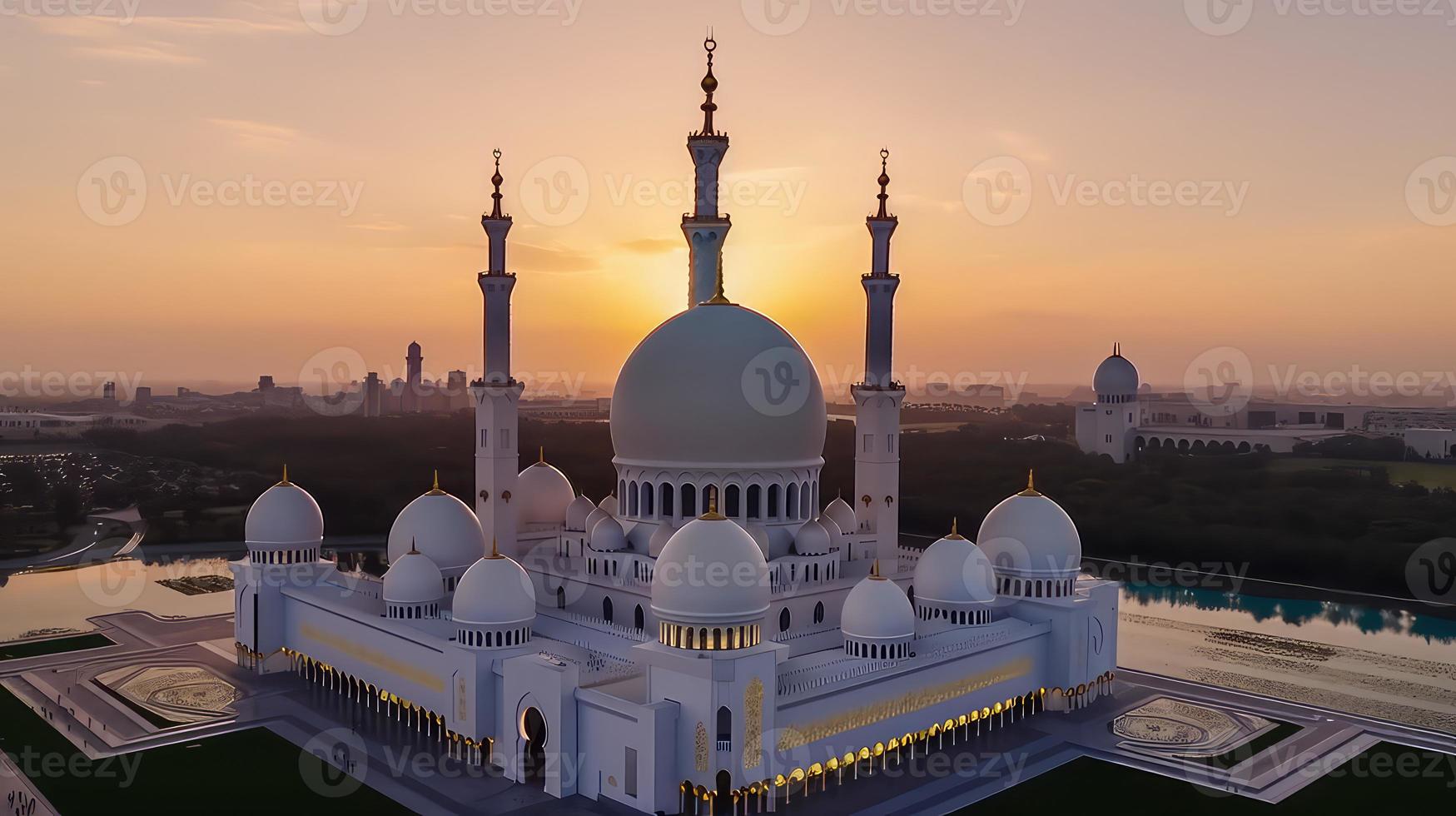 Abu Dhabi, UAE, Sheikh Zayed Grand Mosque in the Abu Dhabi, United Arab Emirates on a sunset view background. photo