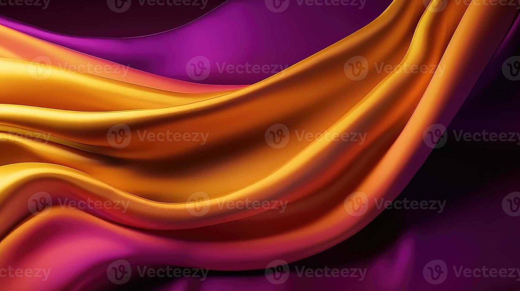 Abstract Background with 3D Wave Bright Gold and Purple Gradient Silk Fabric. photo