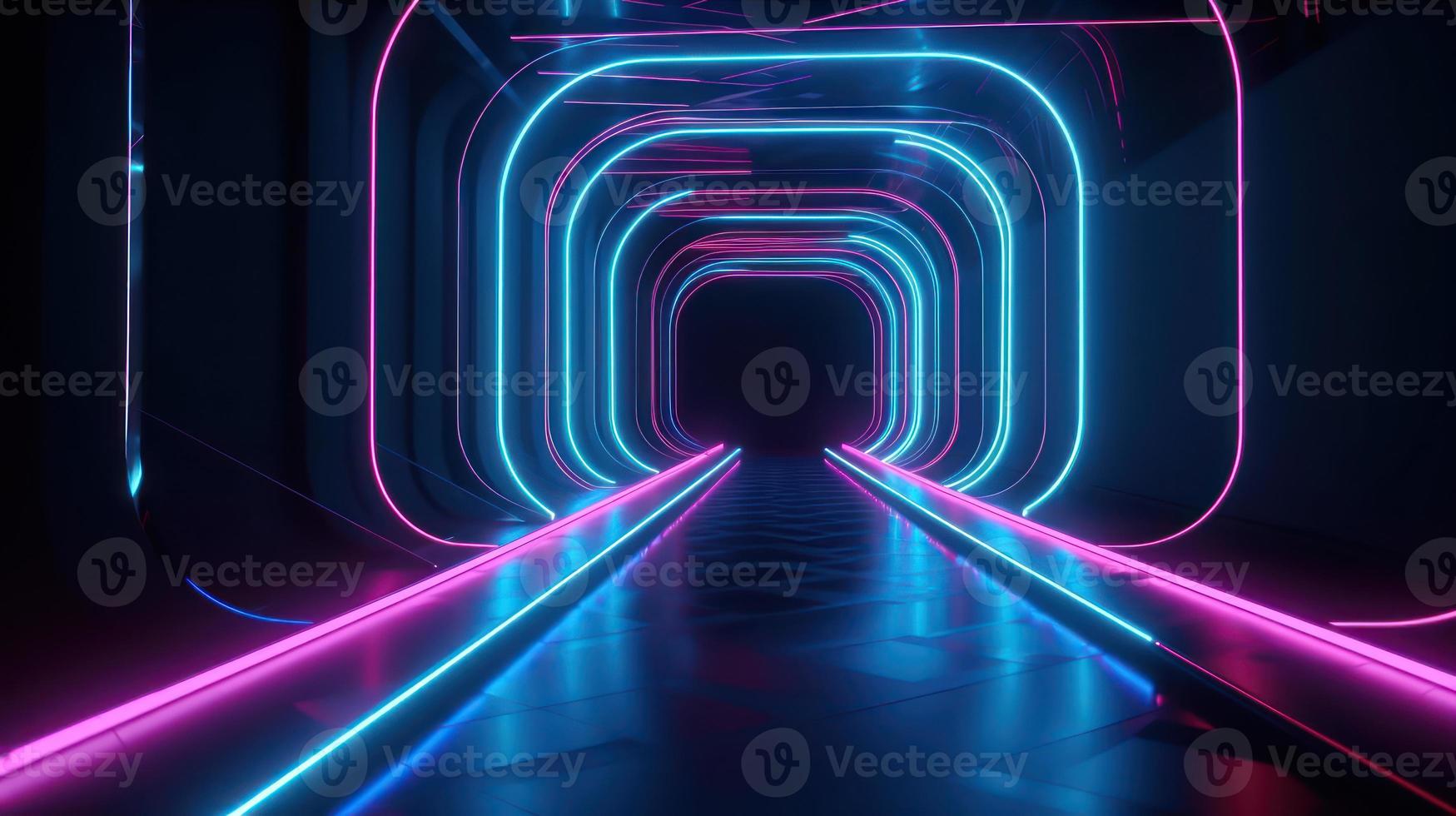 Abstract neon lights tunel background with pink and blue laser rays glowing lines 3d render. photo
