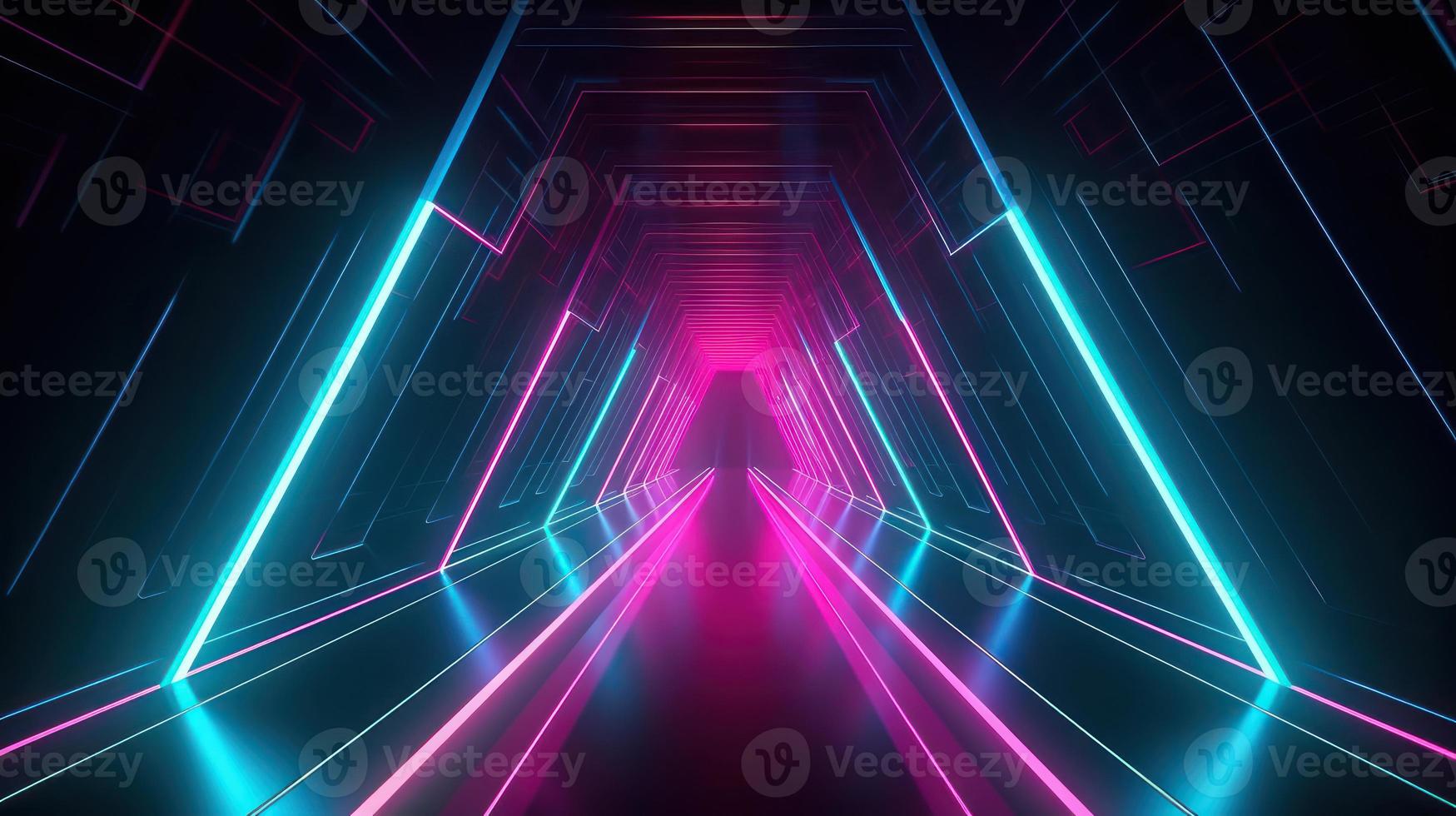 Abstract neon lights tunel background with pink and blue laser rays glowing lines 3d render. photo