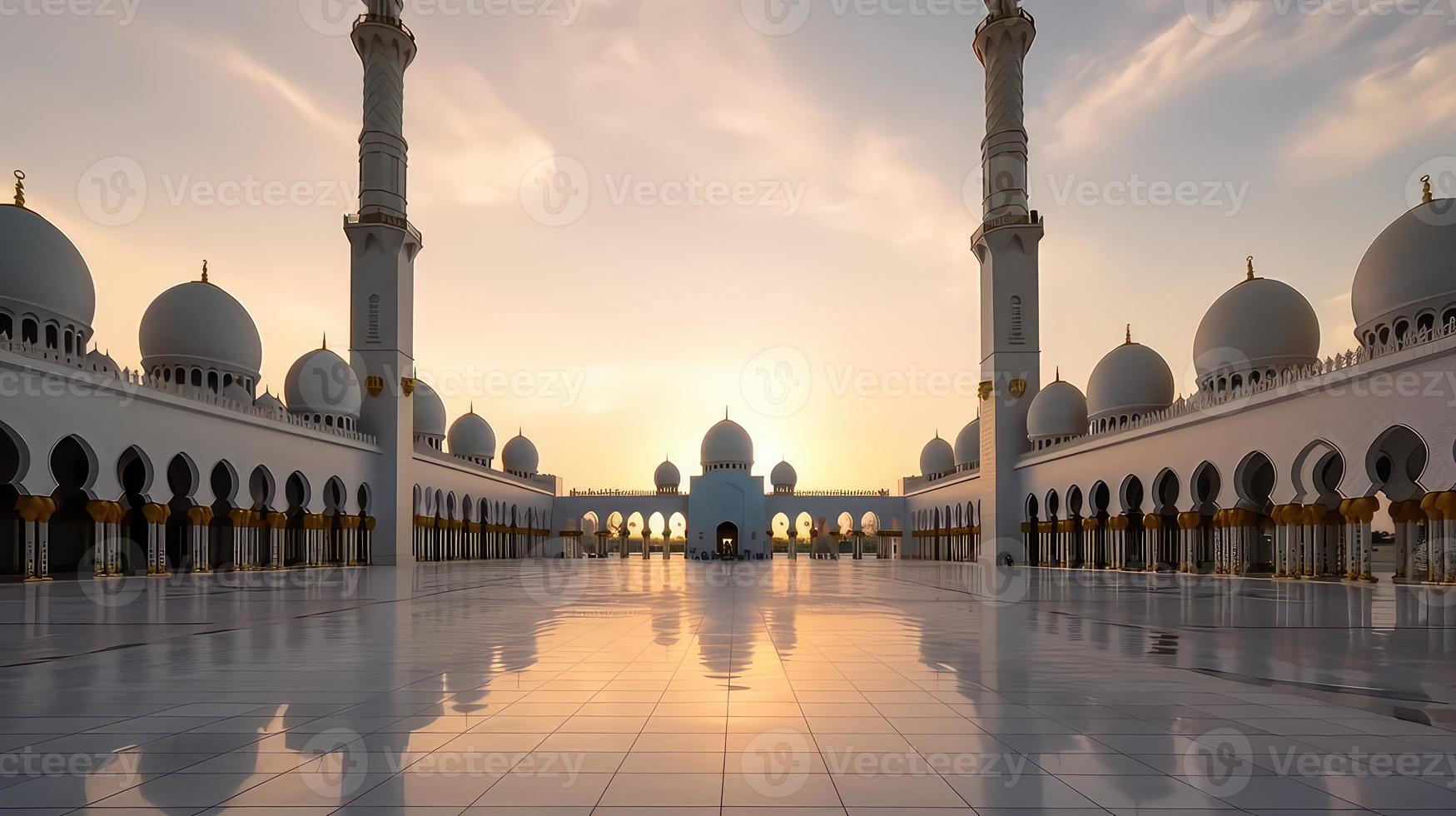 abu dhabi, eau, jeque zayed grandioso mezquita en el abu dhabi, unido árabe emiratos en un puesta de sol ver antecedentes. foto